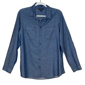 Express Women Button Up Shirt Blue‎ Medium Chambray Cotton Casual